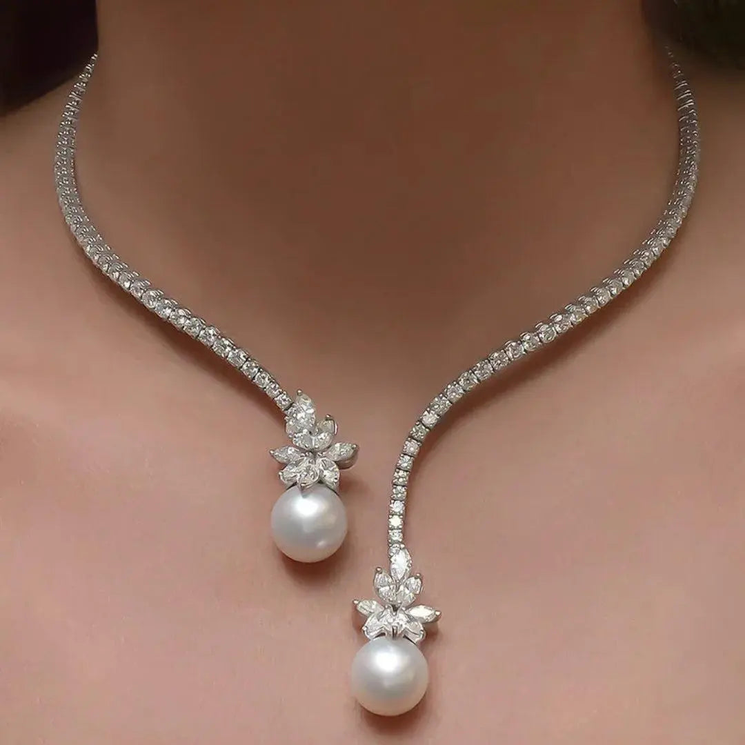 Collar Brillante con Perlas Plateado
