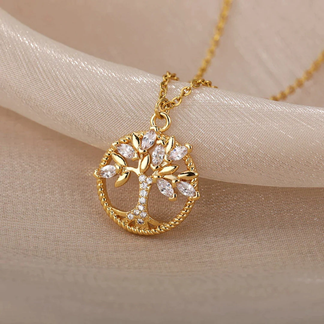 Collar Árbol de la Vida Dorado con Cristales