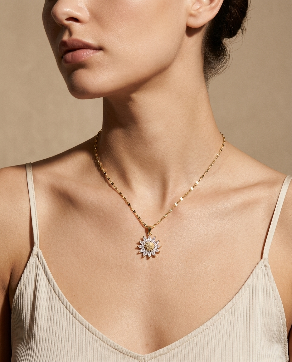 Collar Girasol Dorado con Cristal