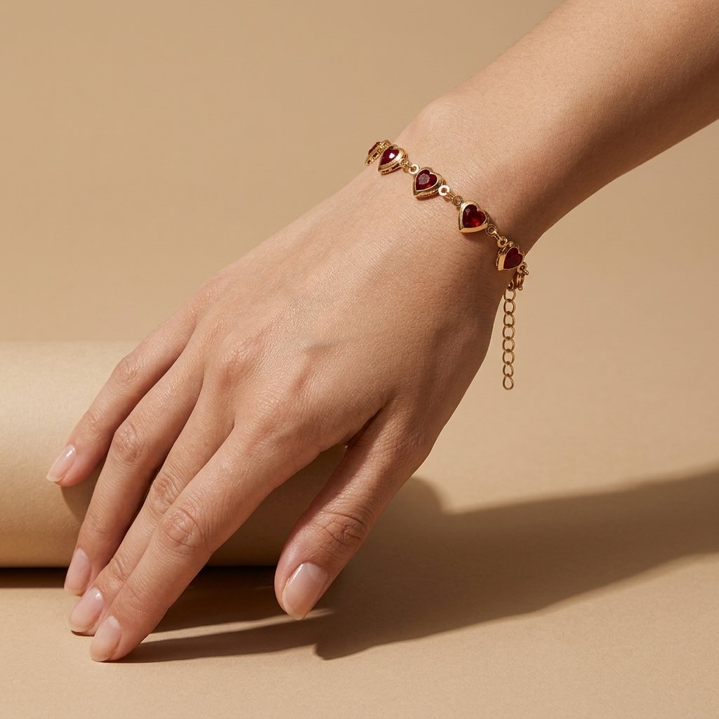 Pulsera Corazón Rubí Dorado