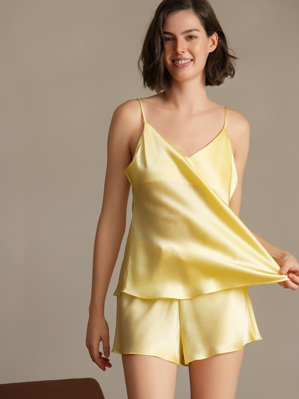 Ensemble pyjama en soie à bretelles réglables