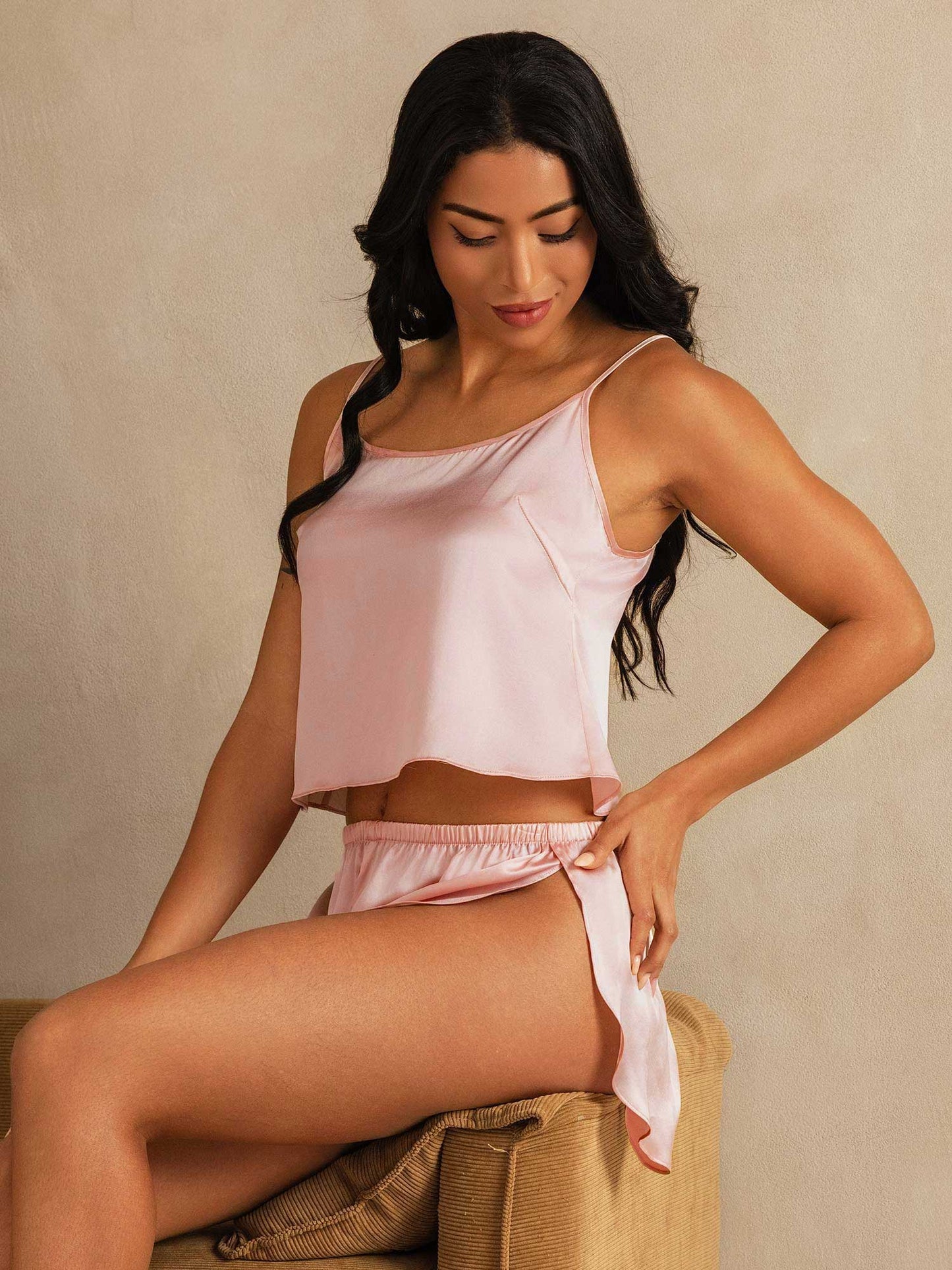 Ajustable Camisole Set Pure Soie Fines Brides Sans manches