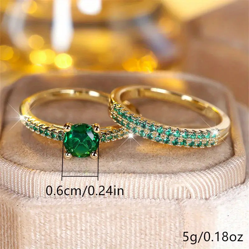 Ensemble de Bagues Duo avec Émeraude en Or