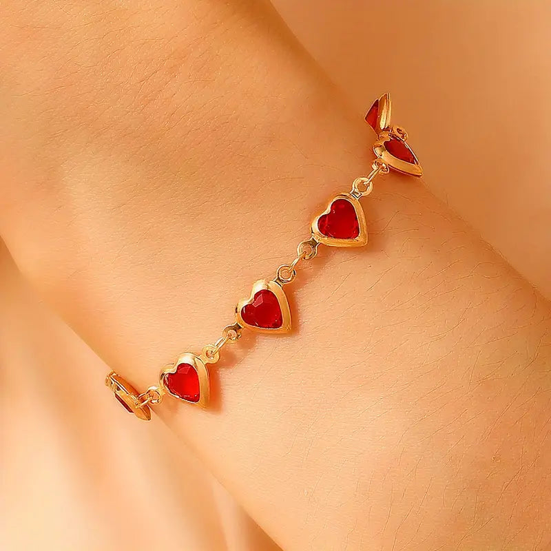 Bracelet cœur en rubis doré