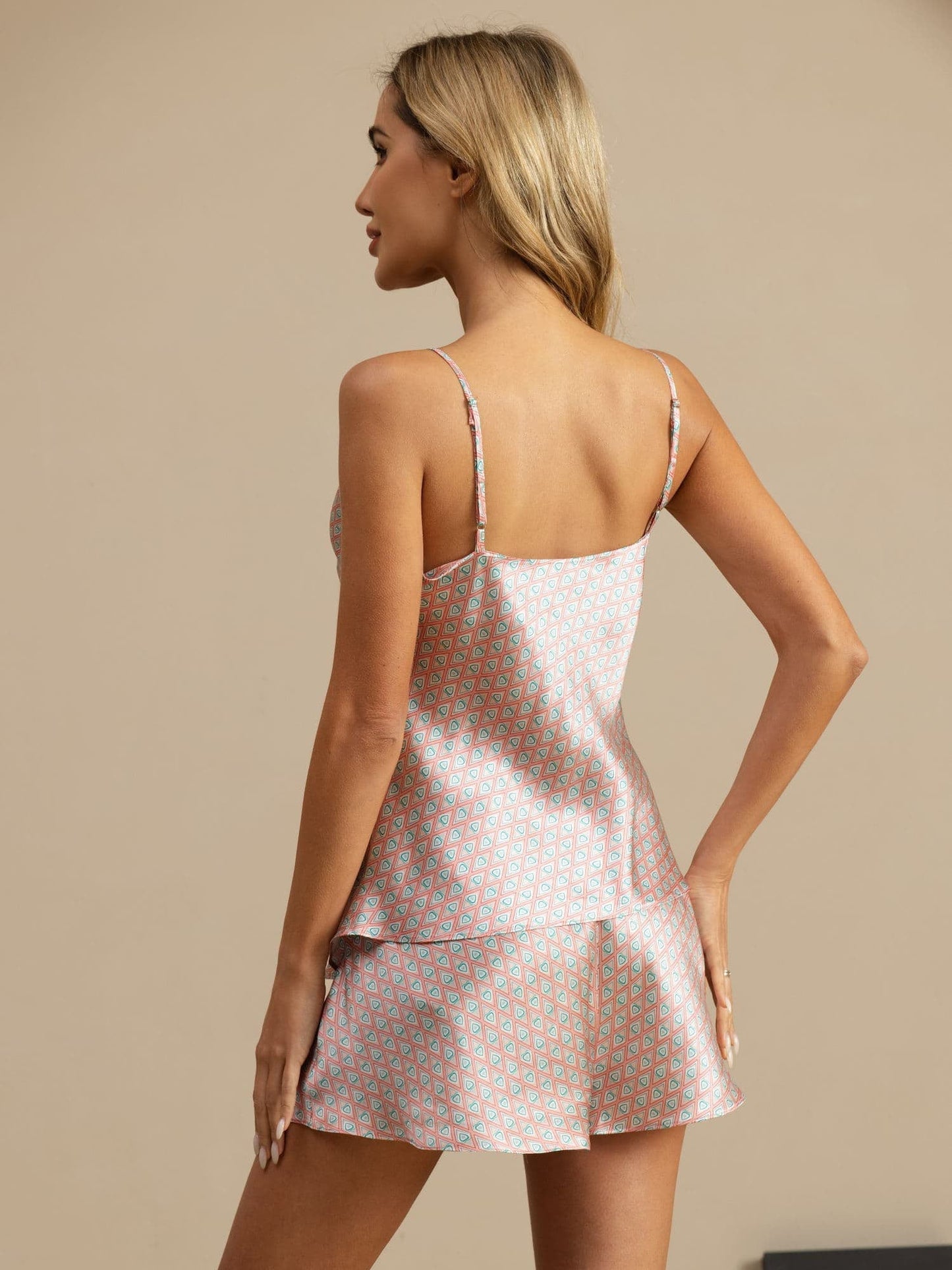 Ensemble Camisole À Bretelles Et Imprimé Géométrique En Soie Pure