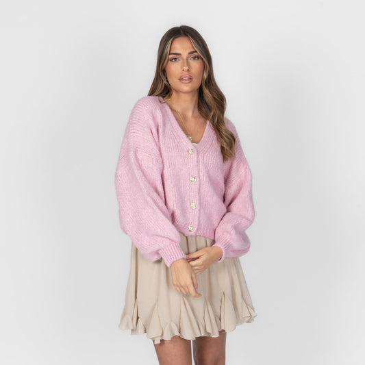 CozyGlam Cárdigan corto oversize con cuello en V