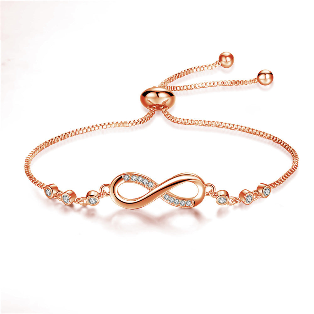 Bracelet ajustable chic en or rose en forme de l'infini