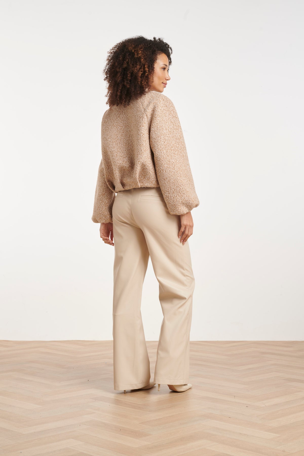 Chaqueta de Bouclé con Cremallera Arena