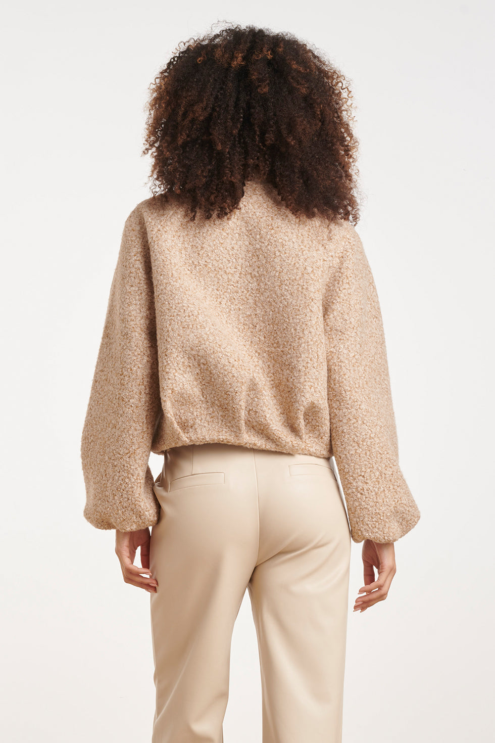 Chaqueta de Bouclé con Cremallera Arena