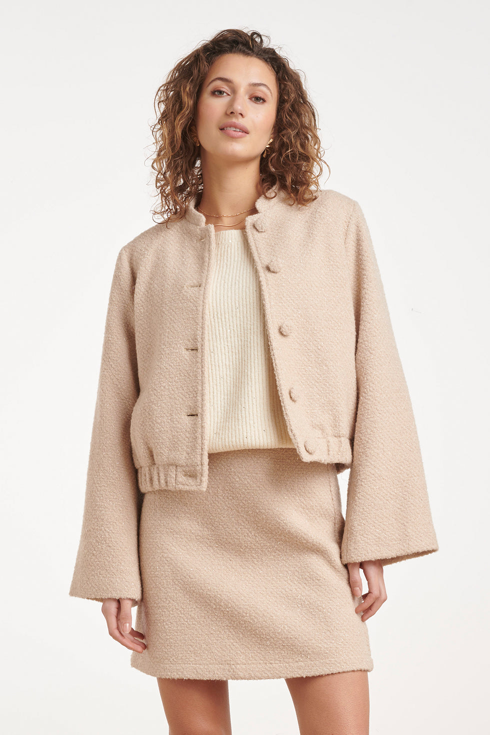 Chaqueta de Bouclé con Brillo Arena