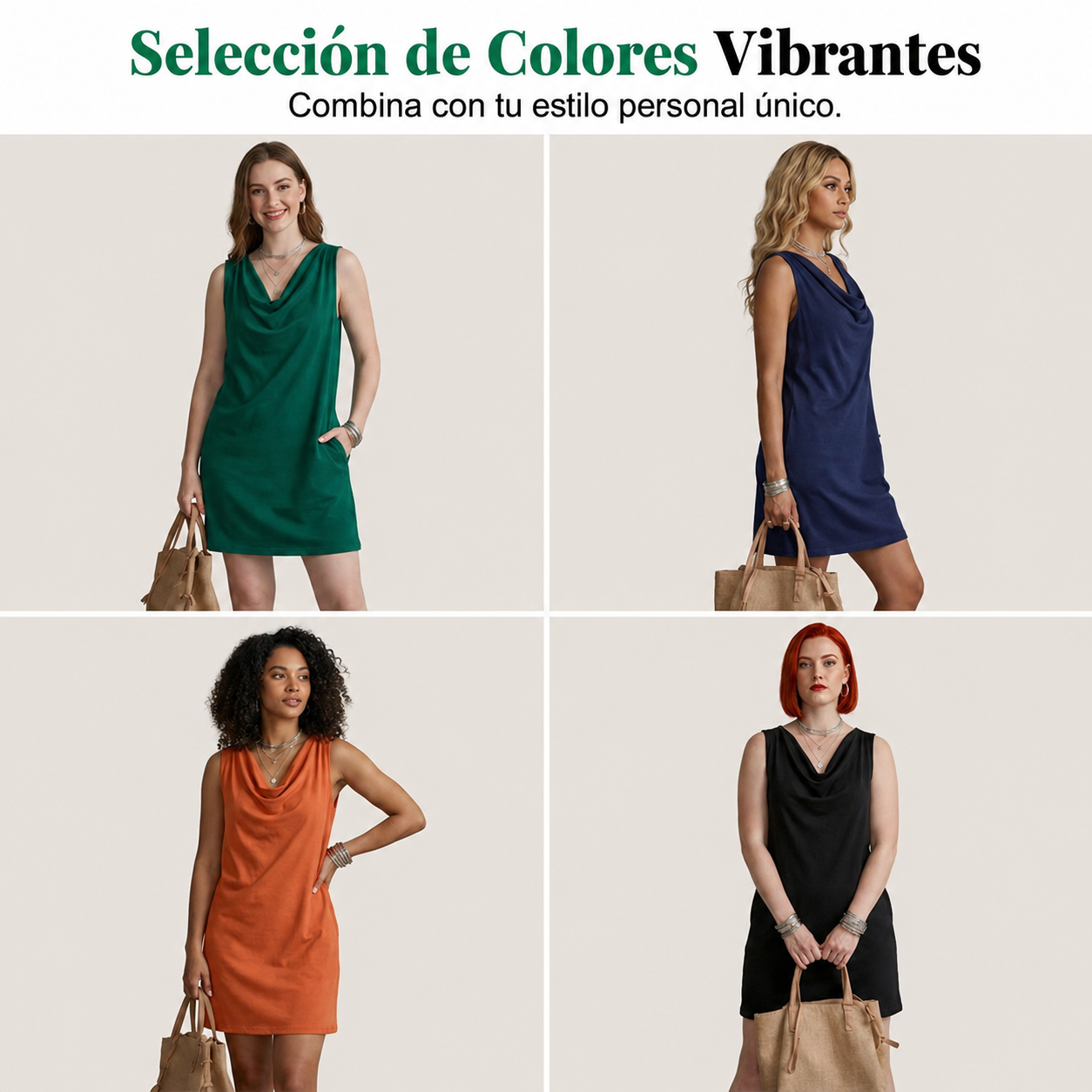 👗 ¡OFERTA LIMITADA: 50 % DE DESCUENTO! 💥 Vestido entallado con cuello barco – Sin mangas, con bolsillos laterales, muy versátil ✨