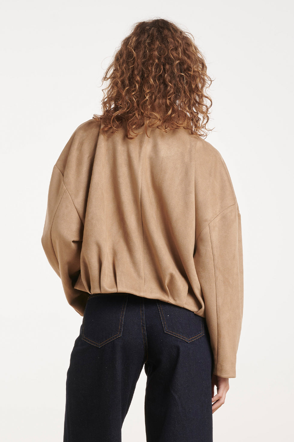 Chaqueta Corta de Ante Sintético Topo