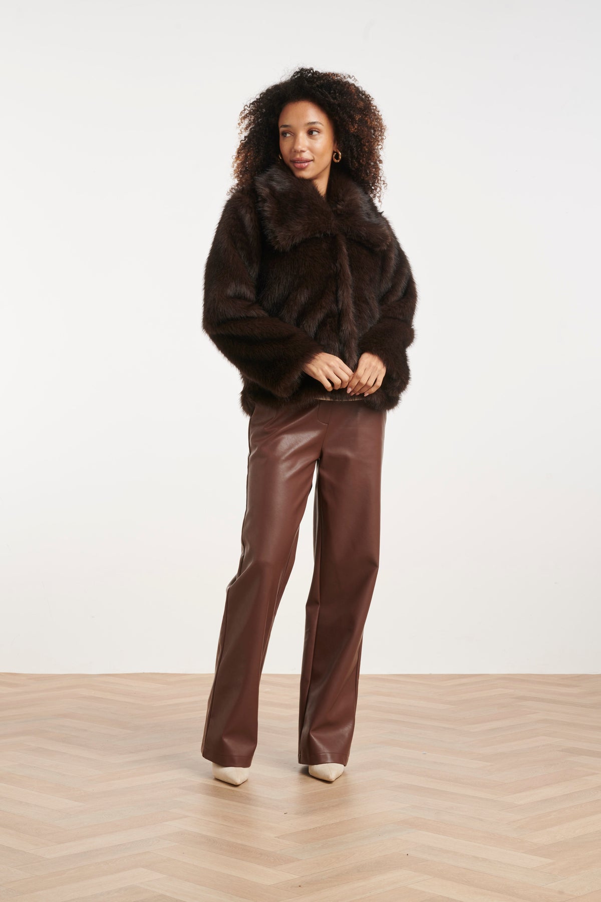 Chaqueta de Pelo Sintético Marrón Oscuro