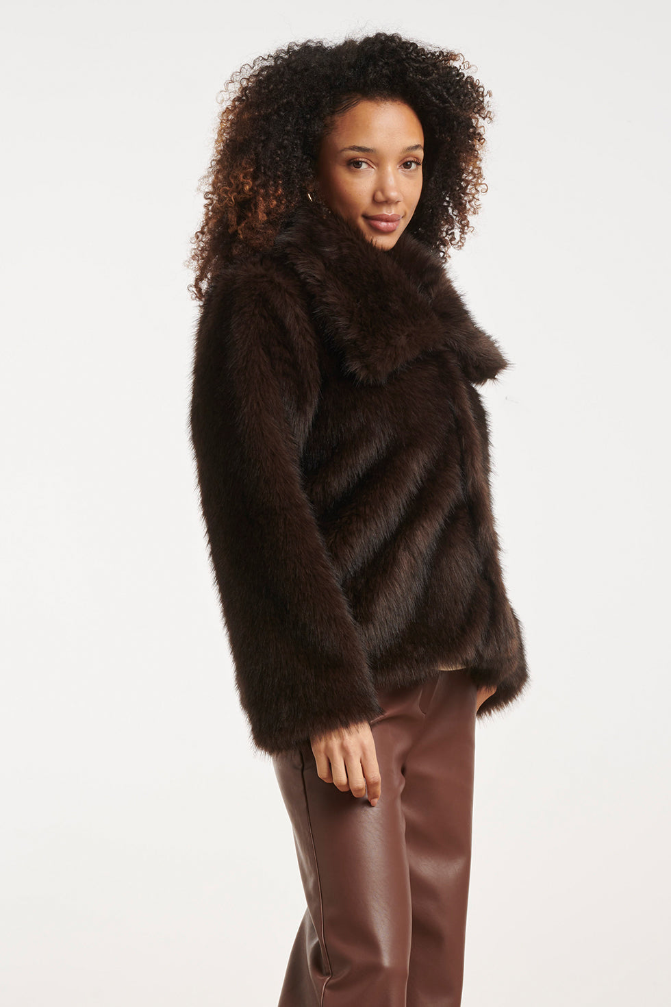 Chaqueta de Pelo Sintético Marrón Oscuro