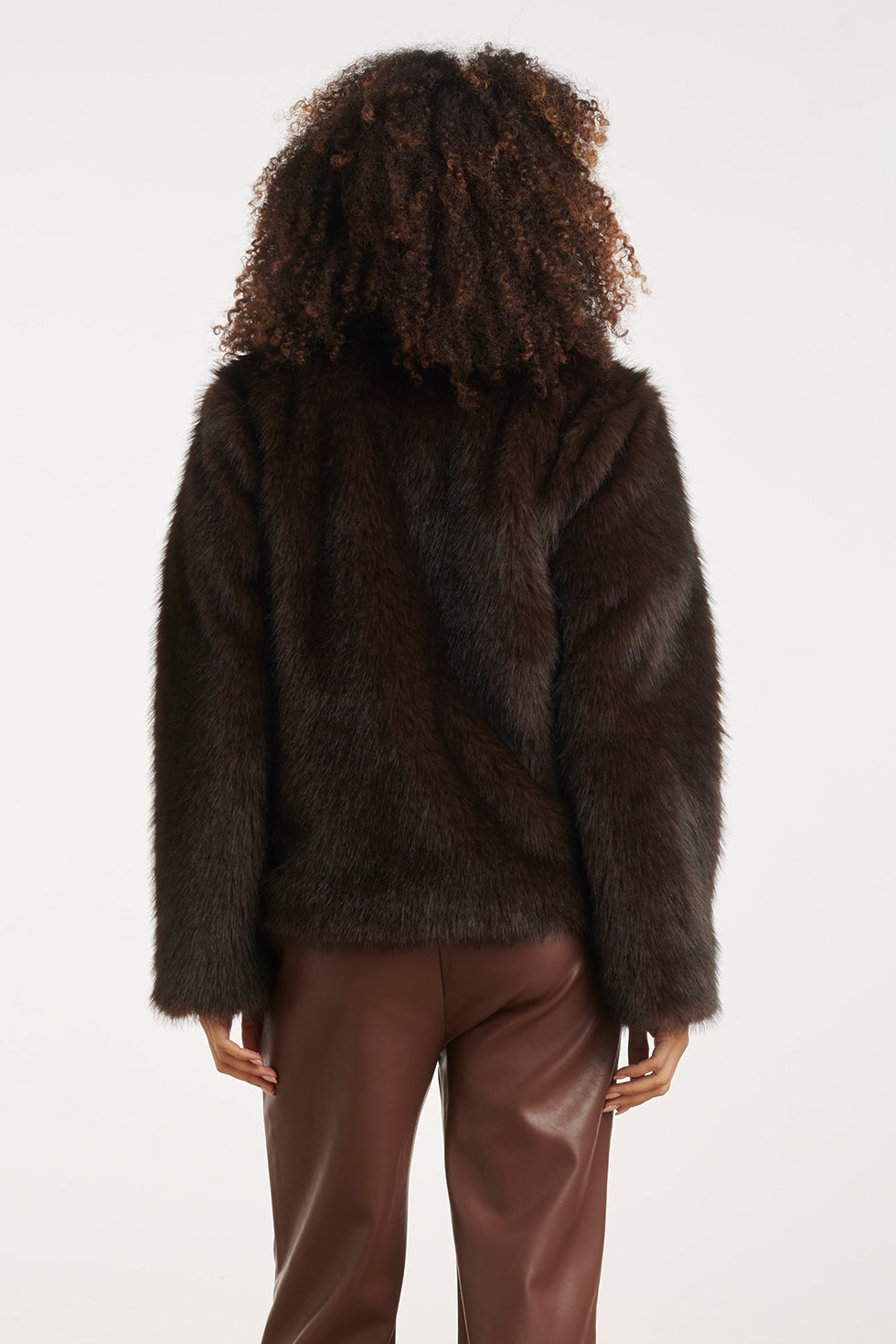 Chaqueta de Pelo Sintético Marrón Oscuro