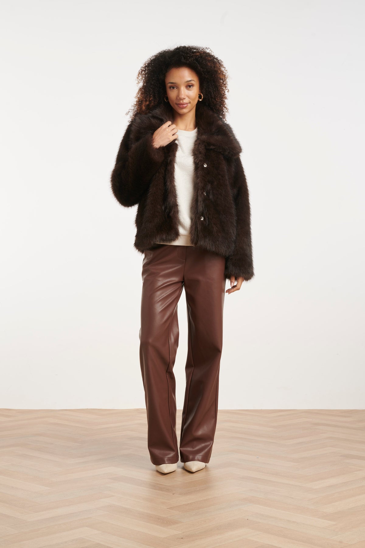 Chaqueta de Pelo Sintético Marrón Oscuro