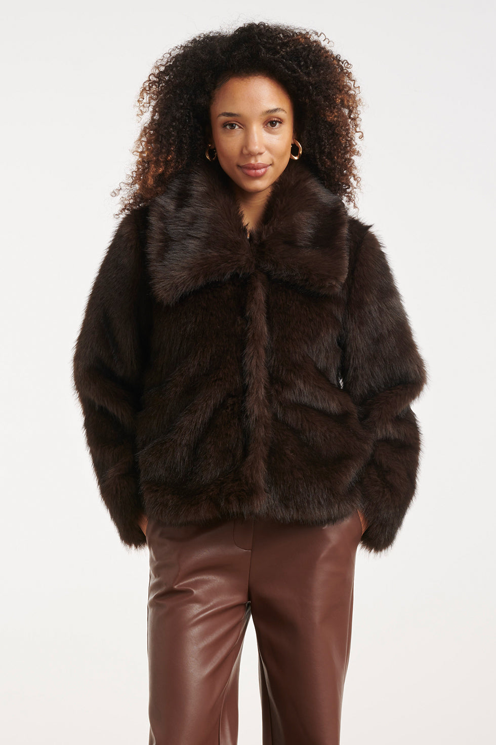 Chaqueta de Pelo Sintético Marrón Oscuro