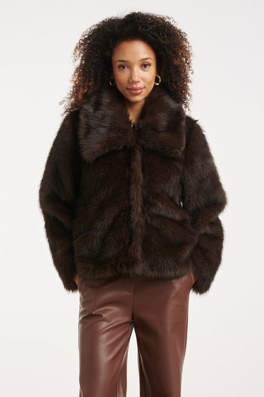 Chaqueta de Pelo Sintético Marrón Oscuro