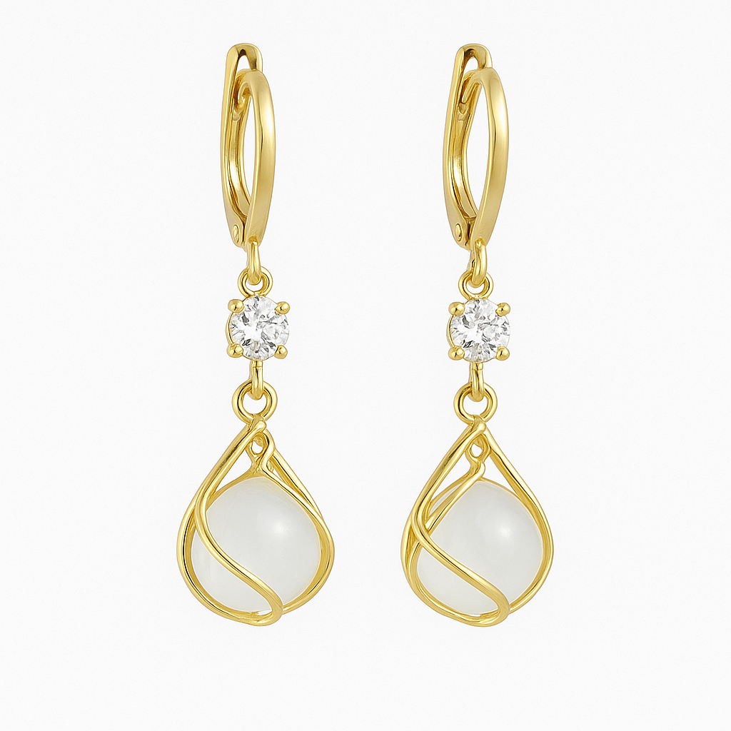 Boucles d'Oreilles Pendantes en Or avec Opale Blanche