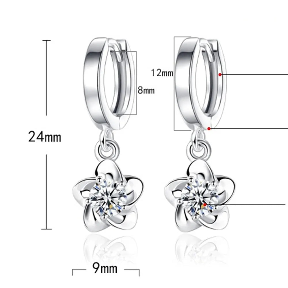 Boucles d'oreilles en Argent Sterling avec Zircons Violets et Blancs