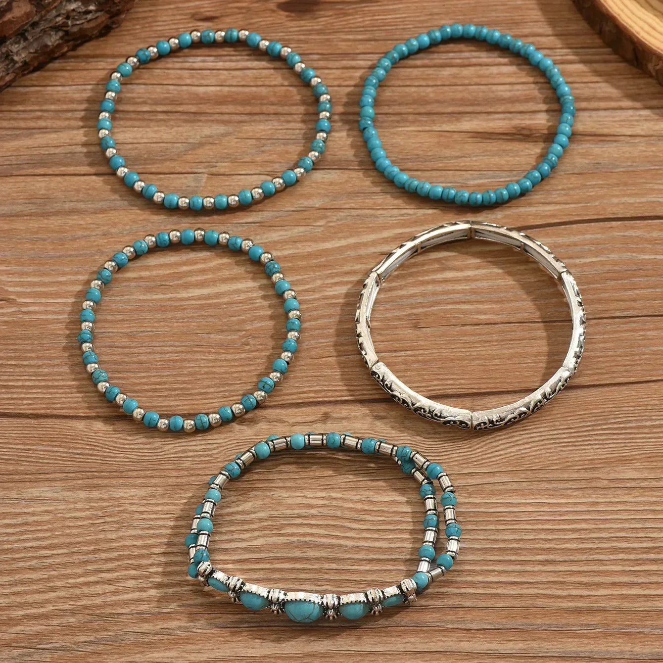 Ensemble de bracelets boho avec perles turquoises