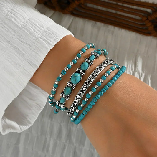 Ensemble de bracelets boho avec perles turquoises
