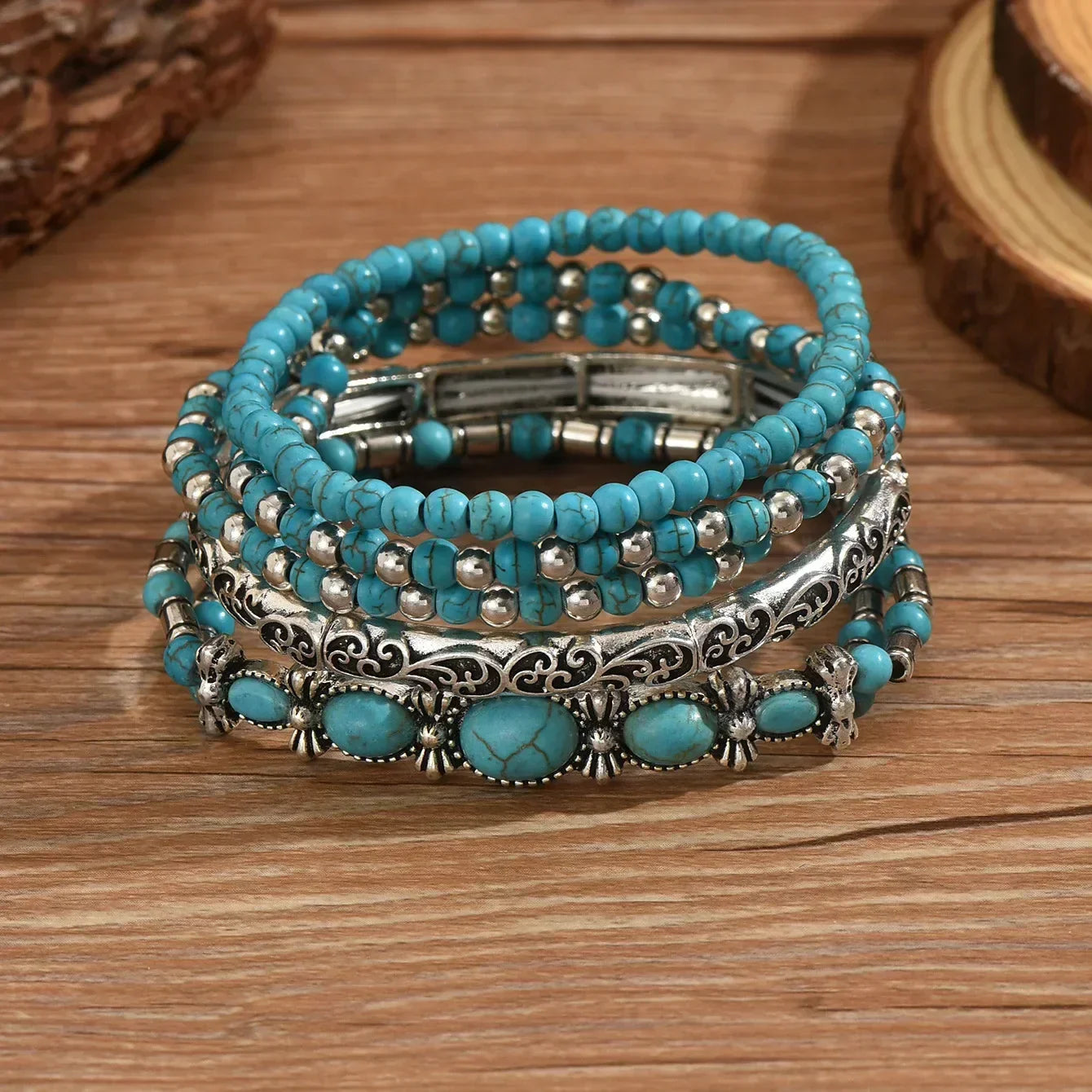 Ensemble de bracelets boho avec perles turquoises