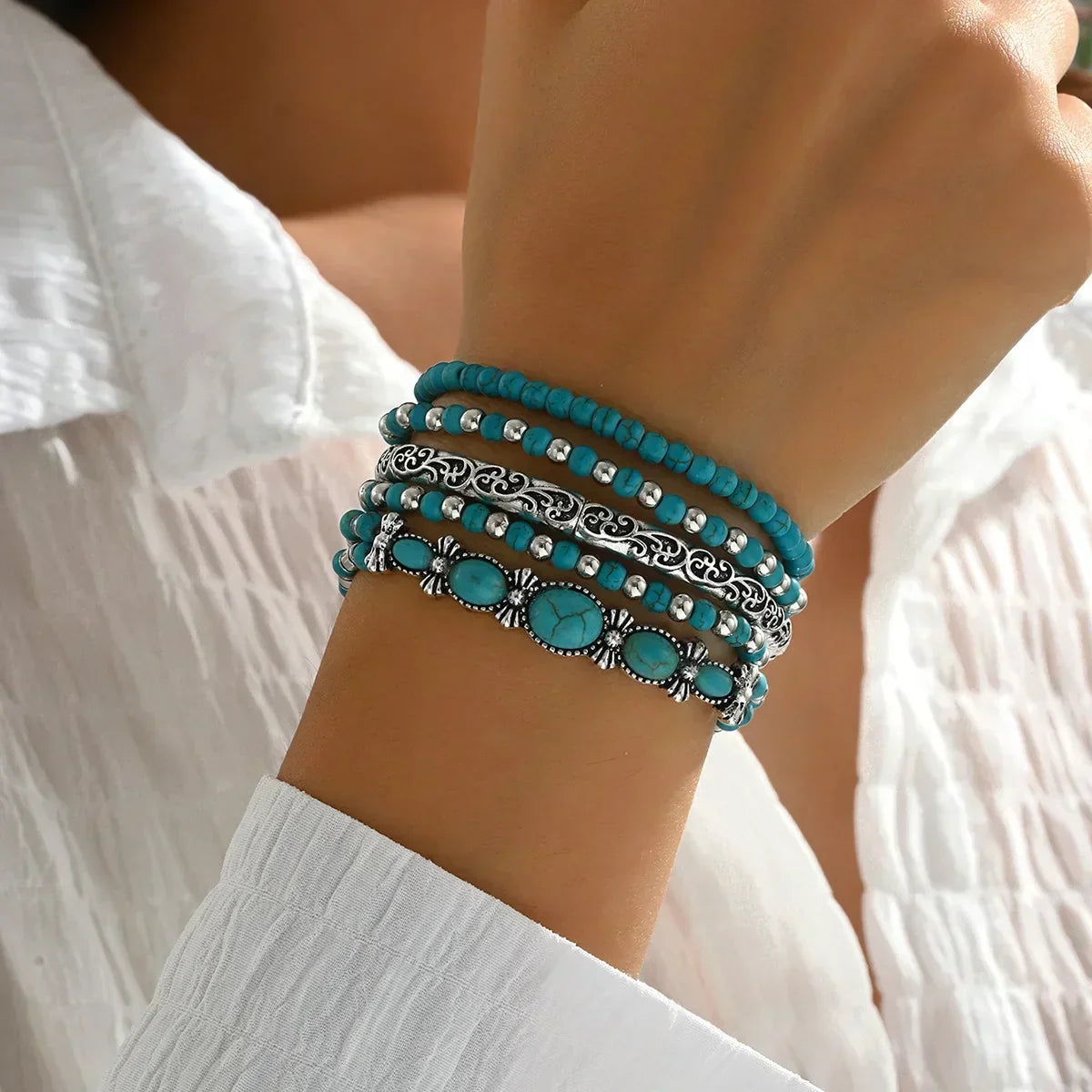 Ensemble de bracelets boho avec perles turquoises