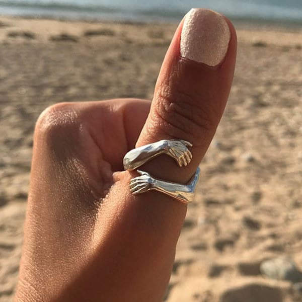 Bague de l'Étreinte en Argent Réglable