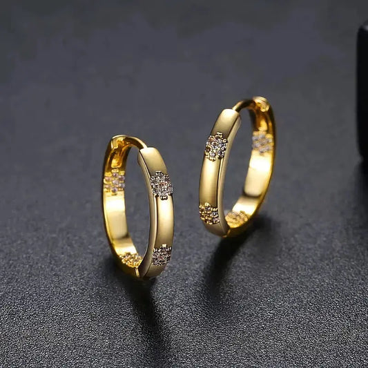 Boucles d'oreilles vintage en forme de cercle avec fleur dorée