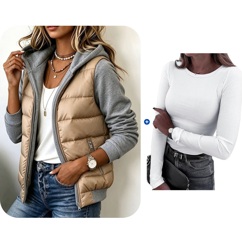 Chaqueta Acolchada Bicolor con Capucha Noa