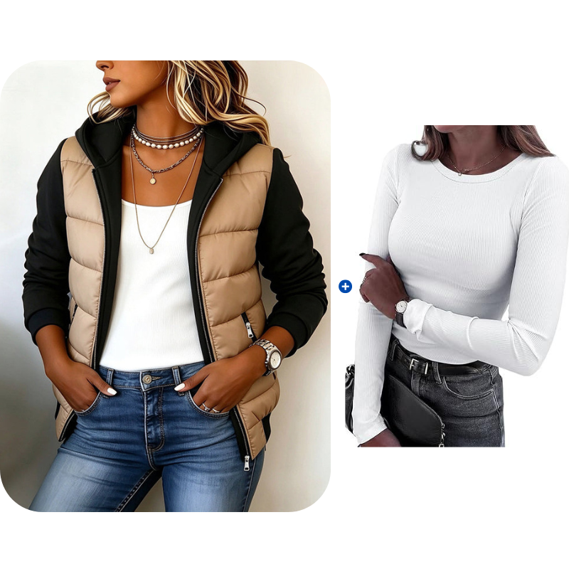 Chaqueta Acolchada Bicolor con Capucha Noa