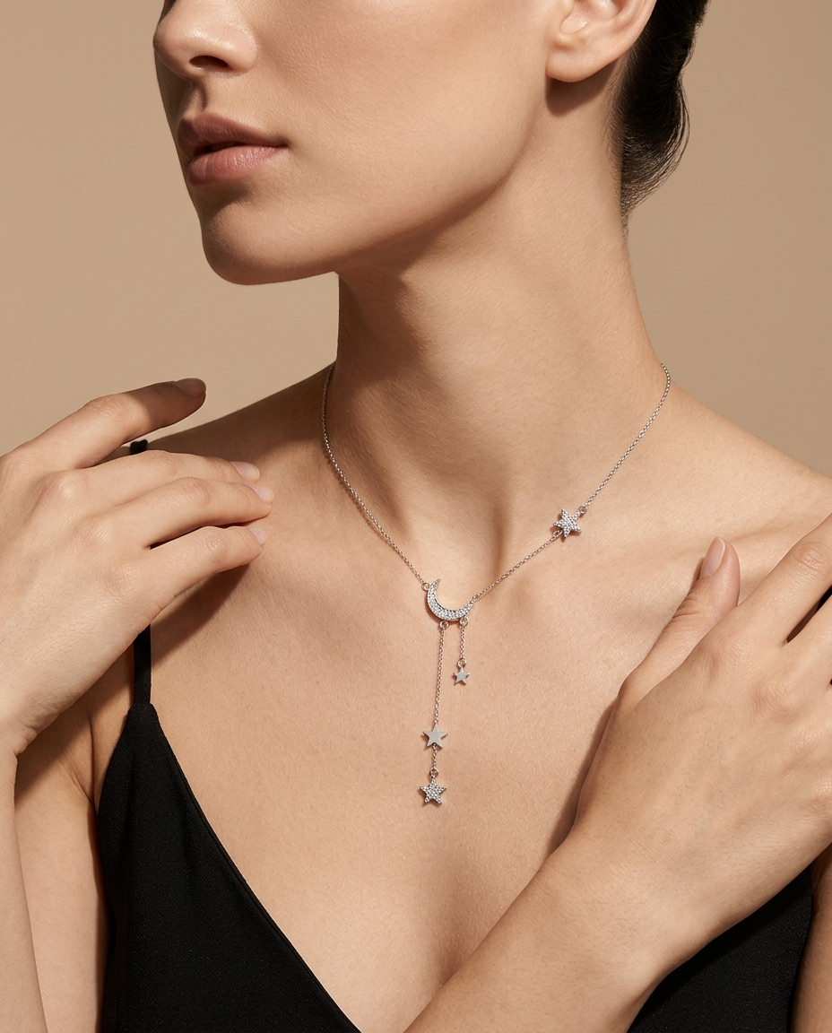 Collar Luna y Estrellas Plateado