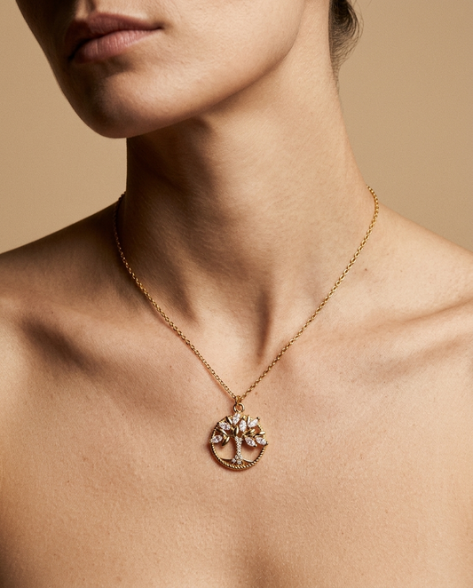 Collar Árbol de la Vida Dorado con Cristales