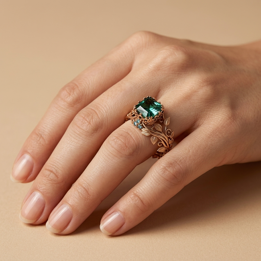 Anillo Cristal Verde Dorado
