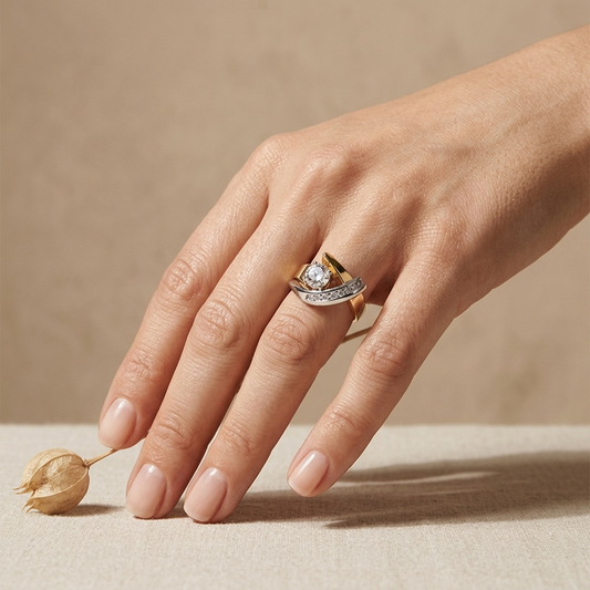 Anillo Fusión Forma Libre Dorado y Plateado