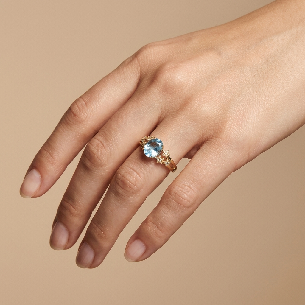 Anillo Cristal Azul Dorado