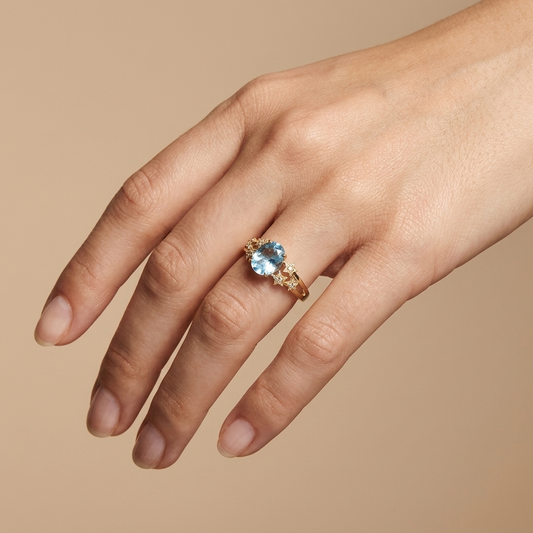 Anillo Cristal Azul Dorado