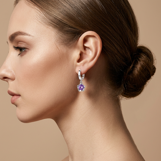 Pendientes Circonitas Violeta Plateado