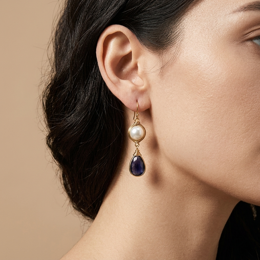 Pendientes Piedra Azul y Perla