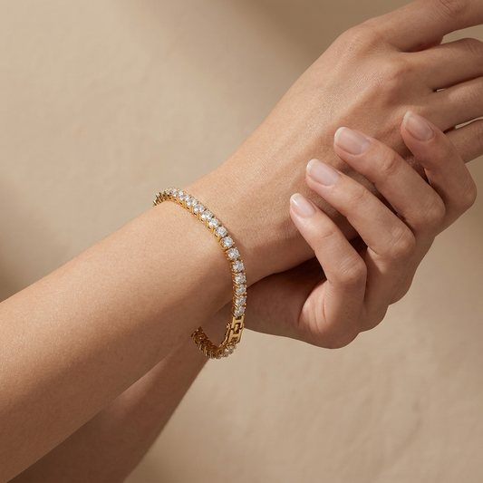 Pulsera Tennis Chapada en Oro Moissanita