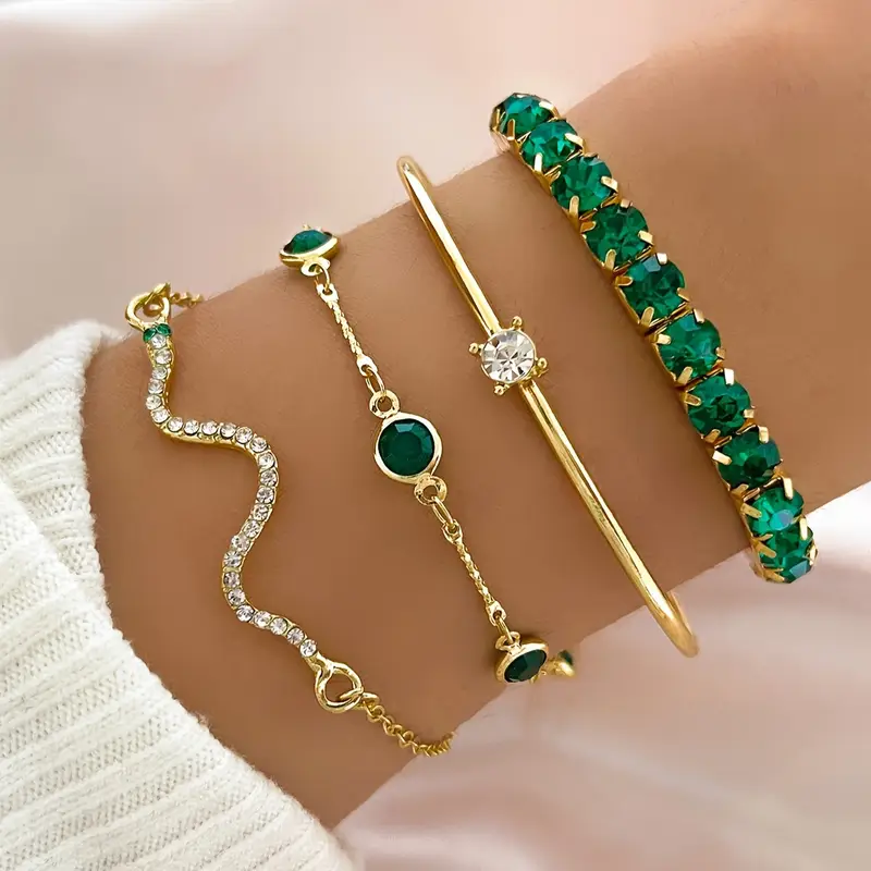 Ensemble de bracelets vintage avec zirconia verte