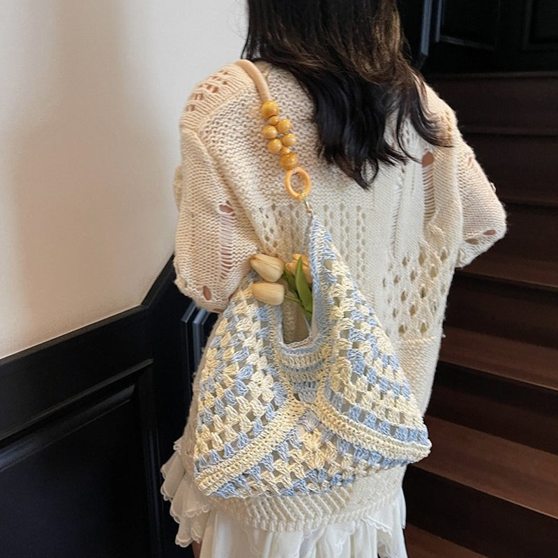 Bolso de Ganchillo con Asas de Perlas