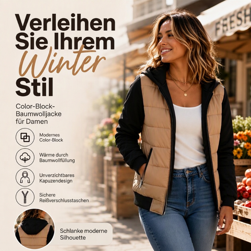 Chaqueta Acolchada Bicolor con Capucha Noa