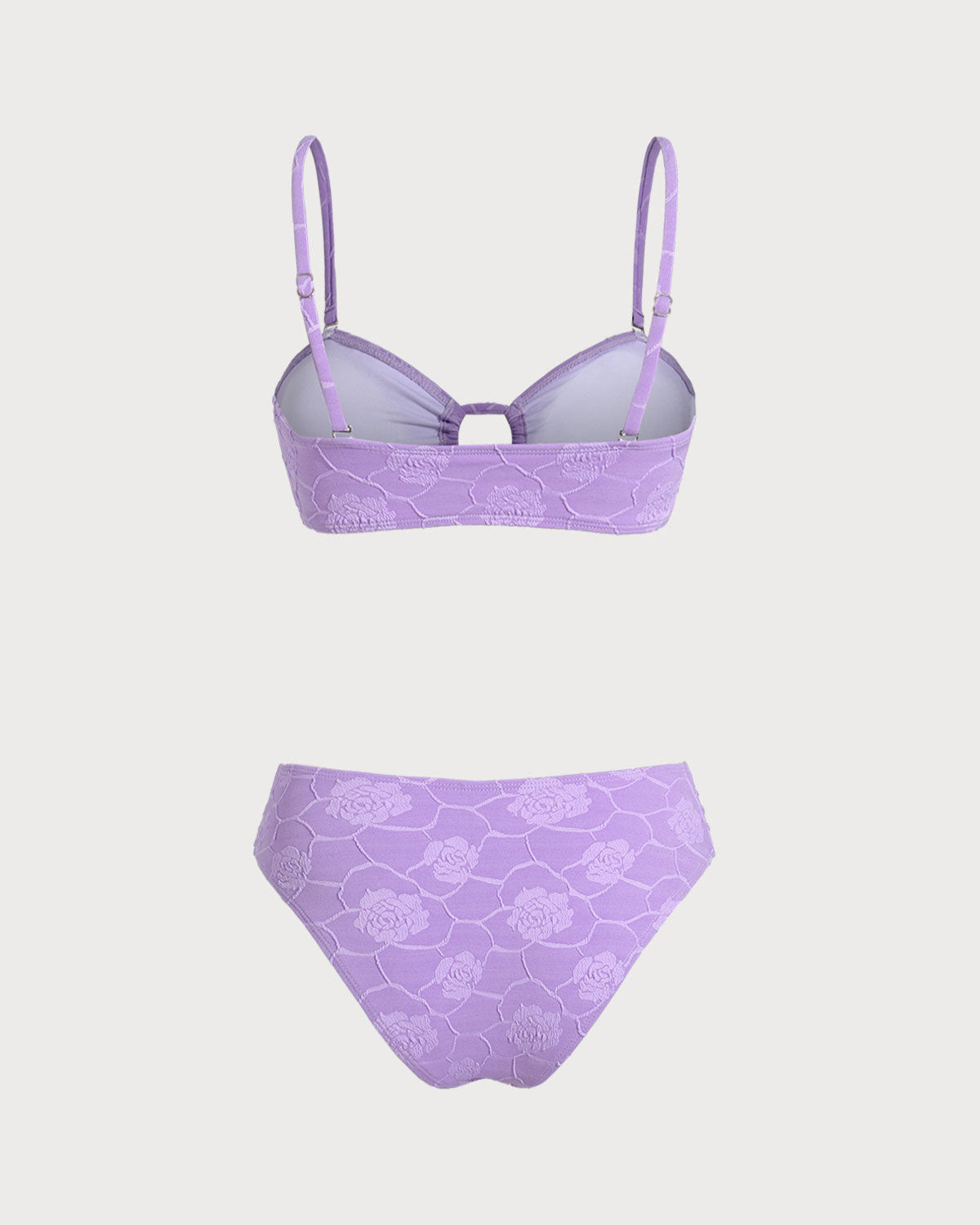 bikini con estampado floral morado y textura