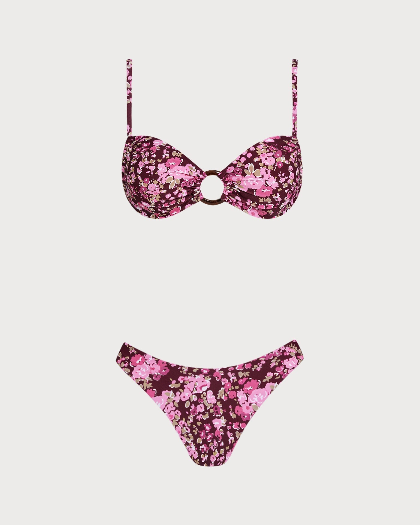 Wine Red O-Ring Floral Bralette Bikini Set