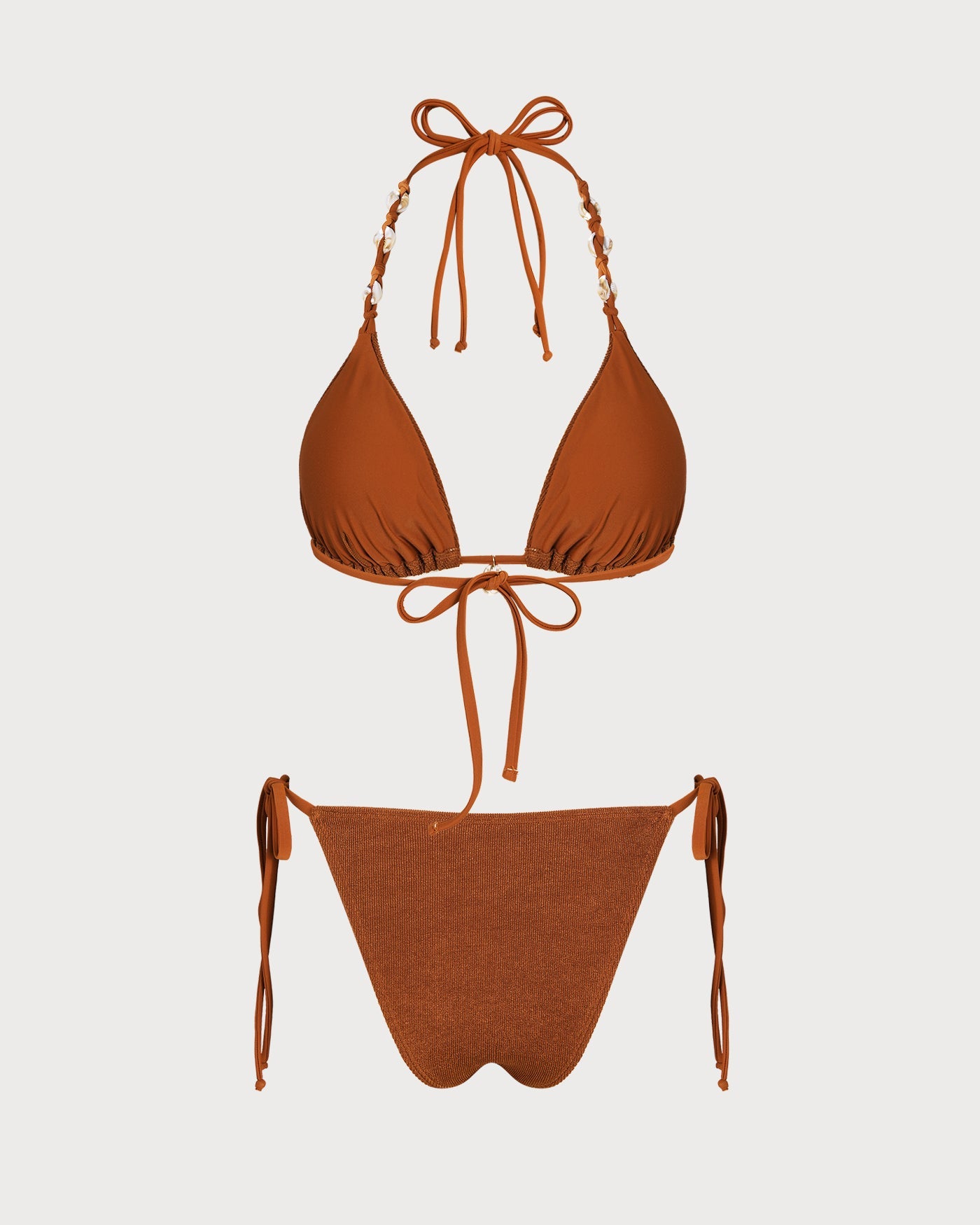 Brown Halter Drawstring Triangle Bikini Set