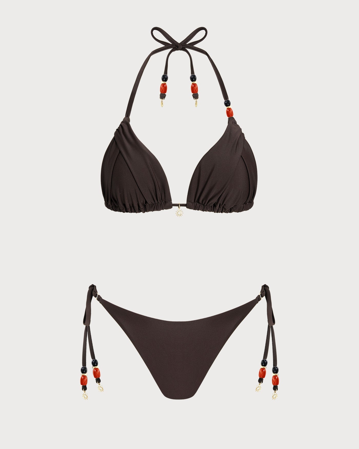 Brown Halter Natural Waisted Bikini Set