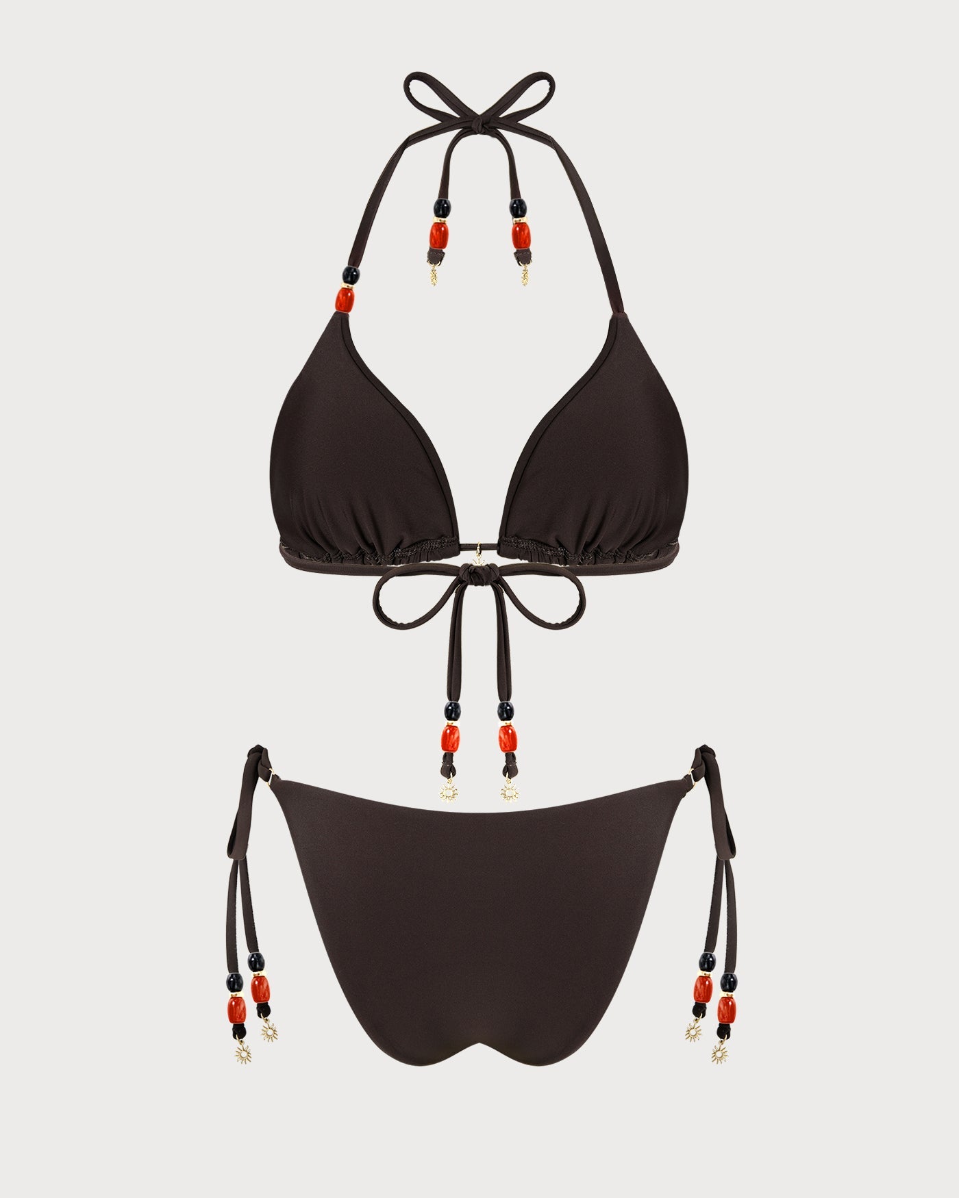 Brown Halter Natural Waisted Bikini Set