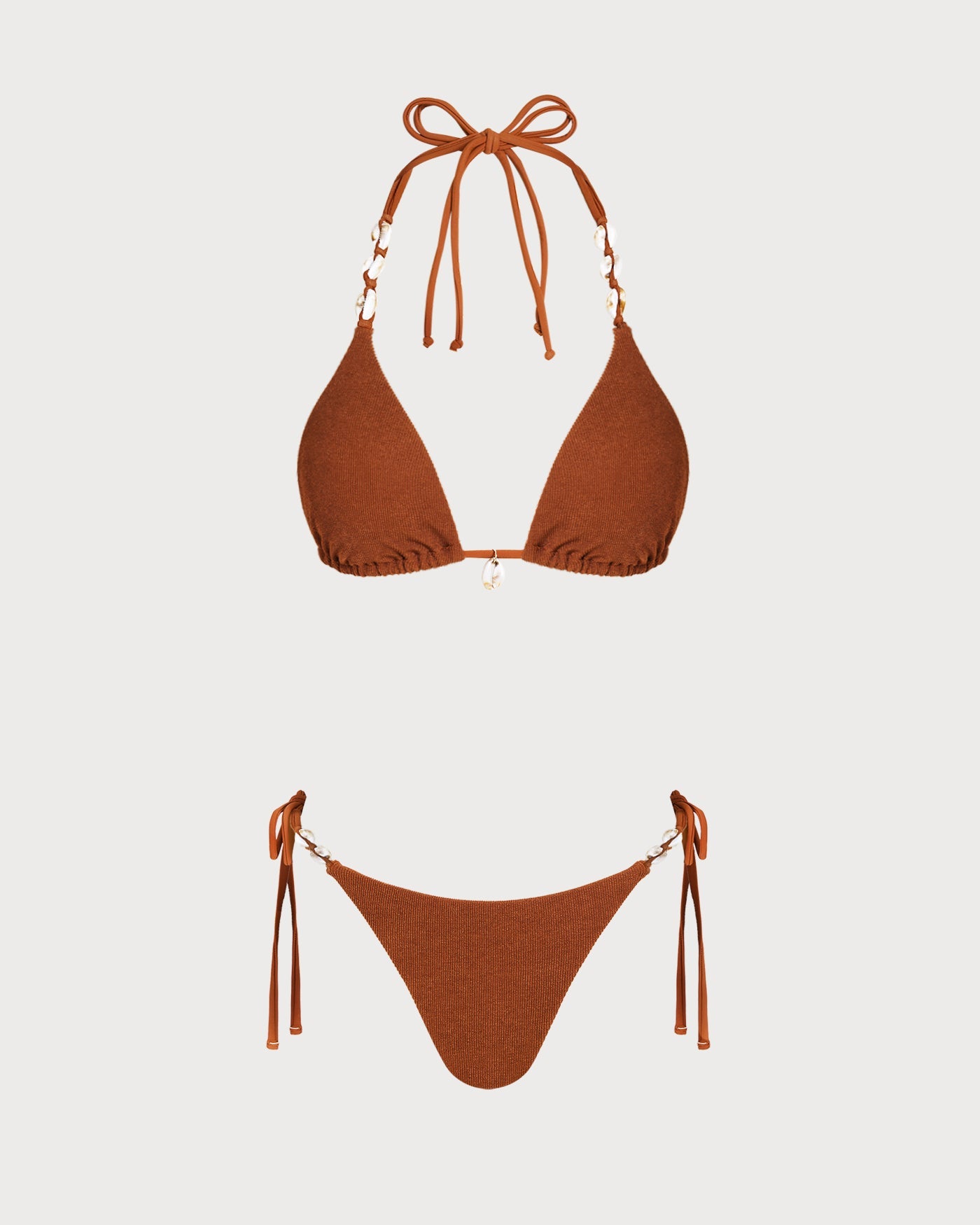 Brown Halter Drawstring Triangle Bikini Set
